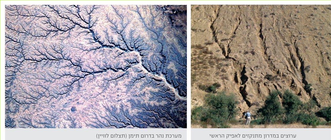 ערוצים במדרון מתנקזים לאפיק הראשי